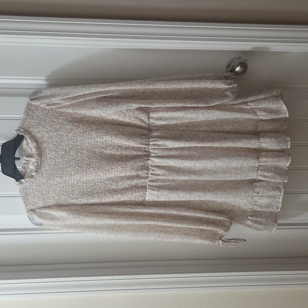 Altar'd State Tan And White Floral Ruffle Dress
